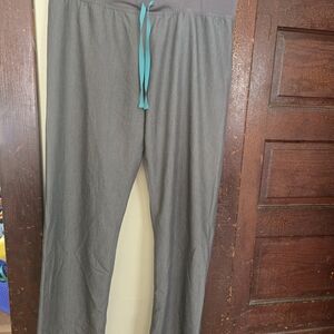 Figs Gray Pants with‎ Teal Drawstring